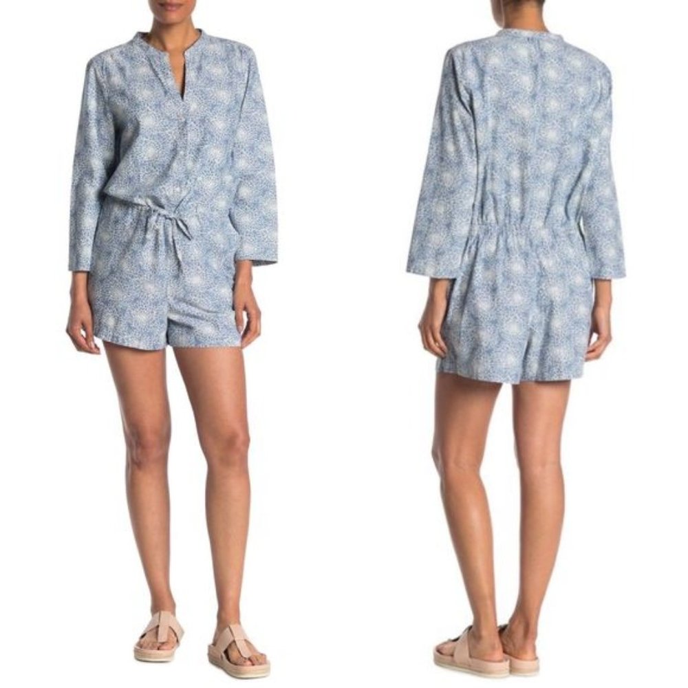 J. Crew 3/4 Sleeve Blue Floral Print Romper 14